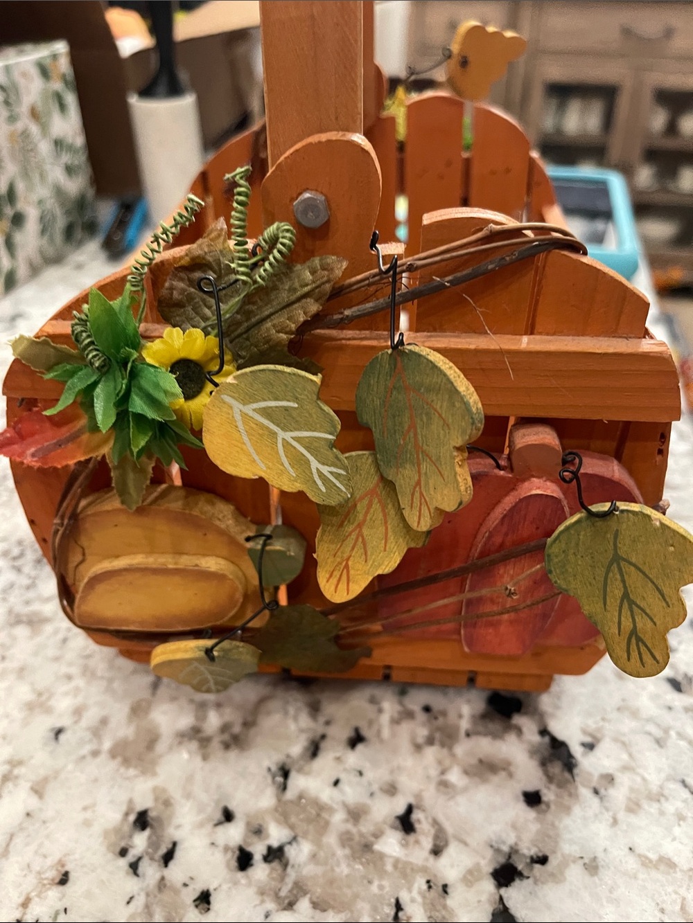 Rustic Orange Pumpkin Wall Accent with Sunflower and Leaves - Picture 3 of 4